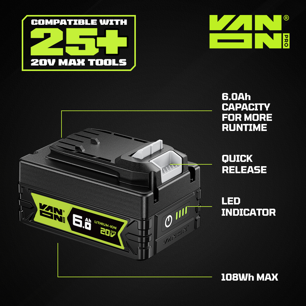 VANON Pro-series 20V Max V20 Replacement Battery 6.0Ah product view 8