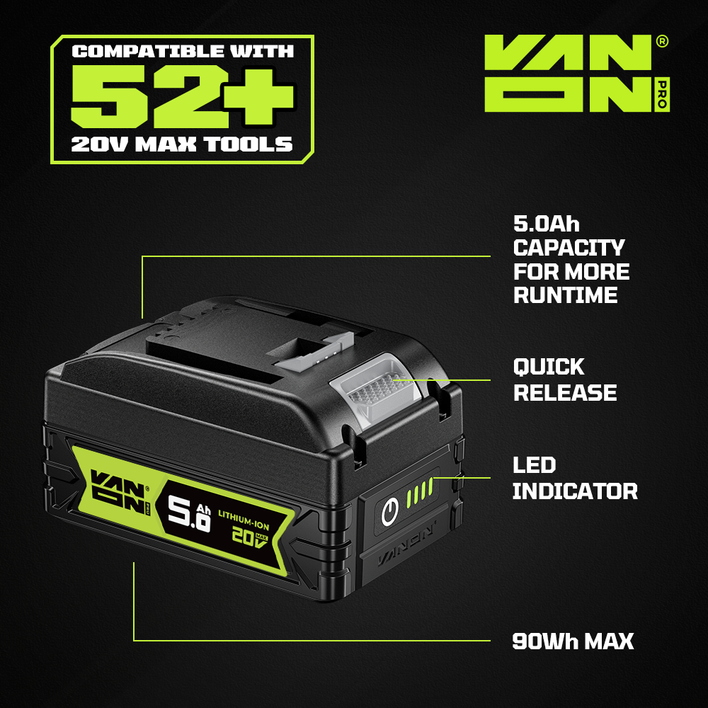 VANON Pro-series 20V Max WA3520 Replacement Battery 5.0Ah product view 7